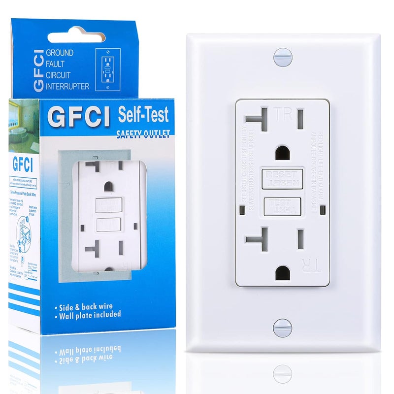 3GRACE 20 Amp GFCI Outlet, Tamper-Resistant GFI Receptacle with LED Indicator, Self-Test Ground Fault Circuit Interrupter, Decorator Wall Plates and Screws Included, UL Listed, White（1 Pack） - Image 1